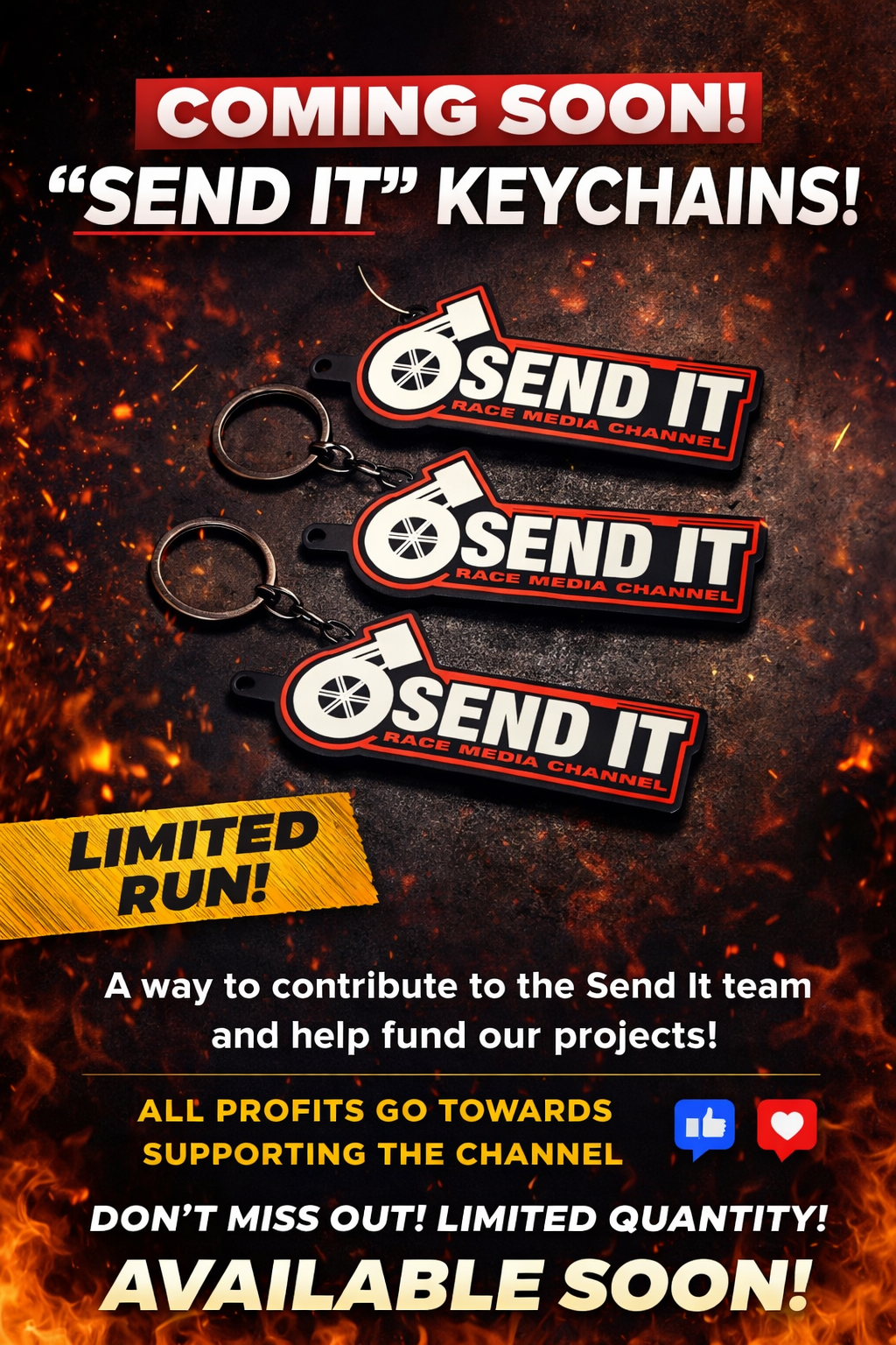 SEND IT race media channel keychain